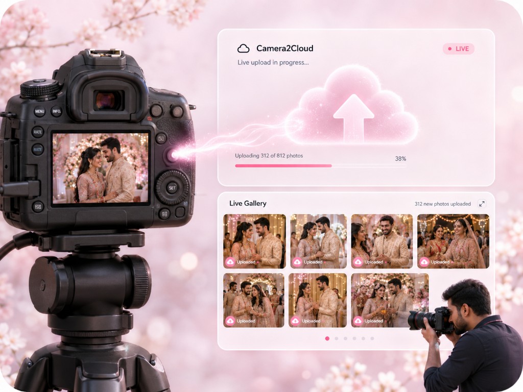 Cam-Link live upload sending photos from a camera into a live gallery